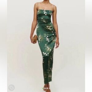 Reformation green silk floral dress